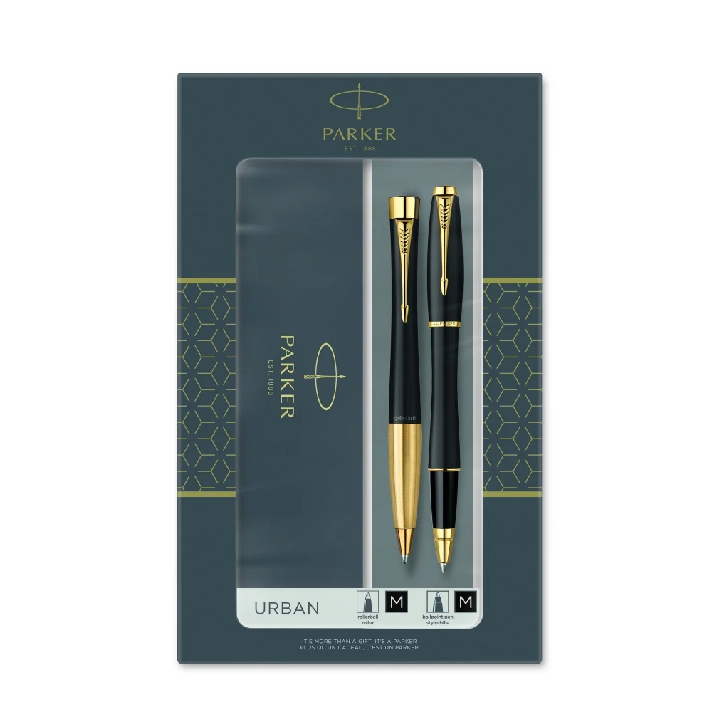Подарочный набор из 2-х ручек Parker URBAN Matt black GT роллер+шариковая ручки 2093382 |