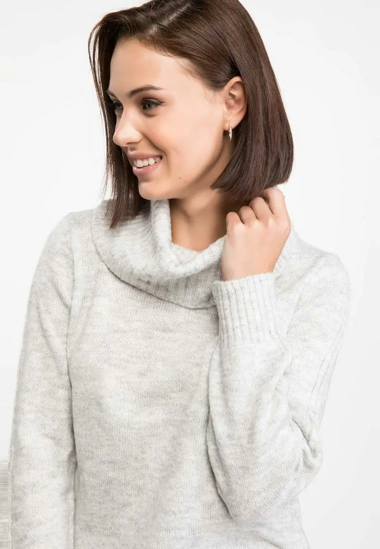 DeFacto женский модный вязаный свитер с отложным воротником Женский Повседневный