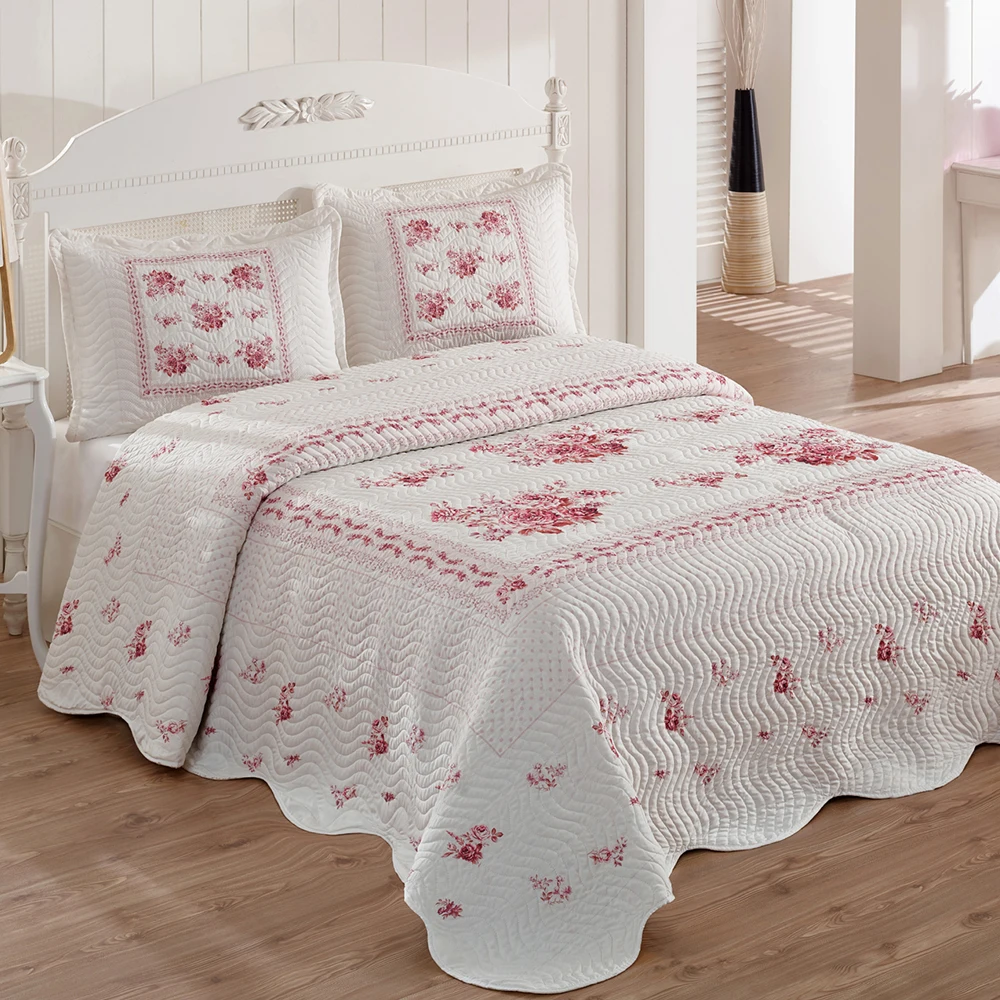 Моющееся и глаженое дышащее двойное стеганое покрывало из микроткани розового