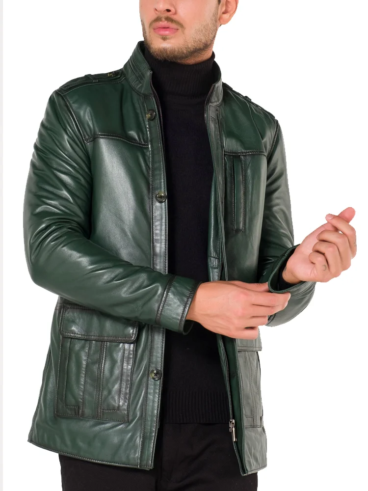 Пальто мужское из натуральной кожи ягненка длинное на зиму | - Цена: 12258.46