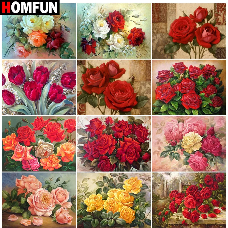 

Картина из страз HOMFUN «цветы», алмазная 5D Вышивка из смолы, для творчества, ручная работа, вышивка крестиком, подарок