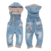 kidscool space spring autumn baby toddler girls plaid lining denim overalls hood jeans romper jumpsuit