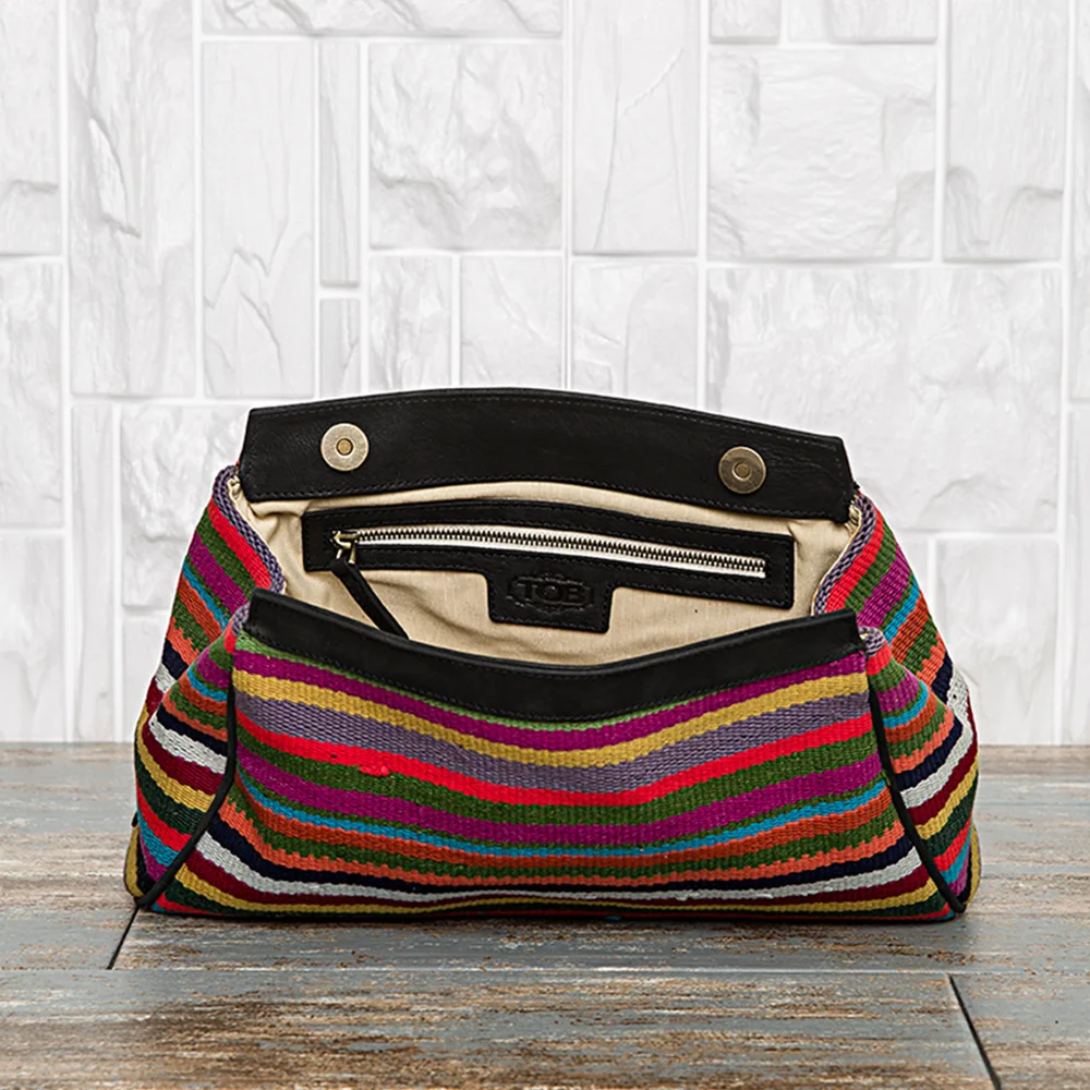 High Demand Custom Design Kilim Stripes Embellished Colorful Embroidery Linen Canvas Foldble Versatile Clutch Tote Large Handbag | Багаж и