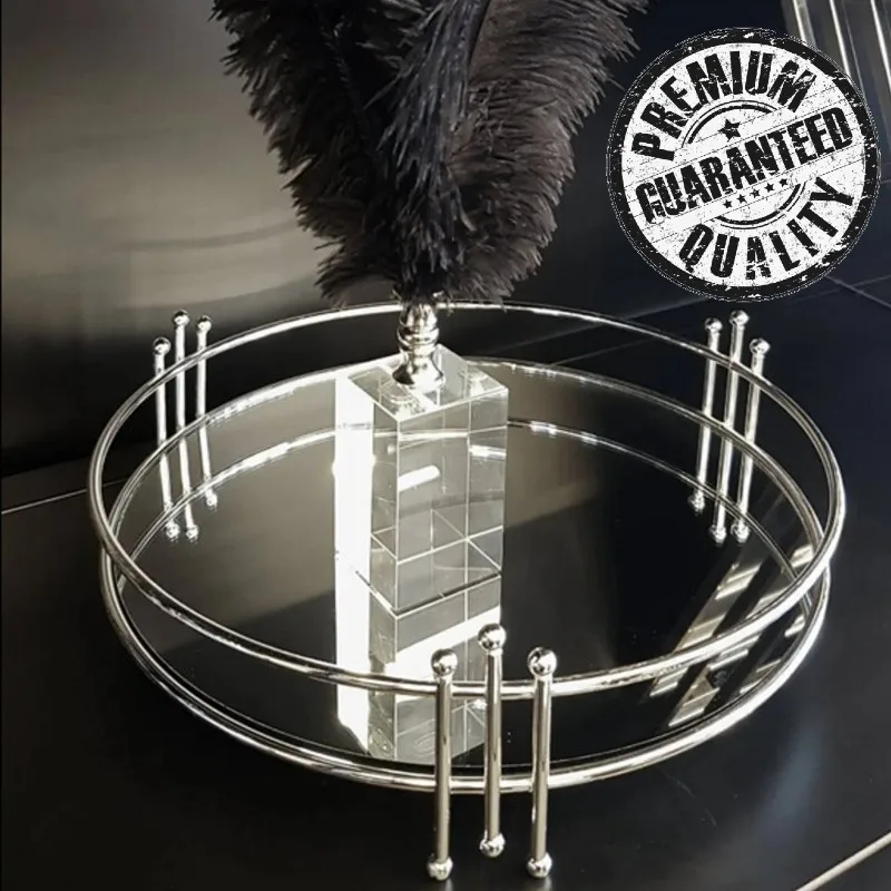 

Decorative Mirrored Presentation Tray Round Tray Stone Marble Silver Desk Storage Makeup Organizer Office Desk Accessories Organizer Cosmetic Card Stationery Jewelry Organizer Useful Stuff Glass Tray for Home Organizer