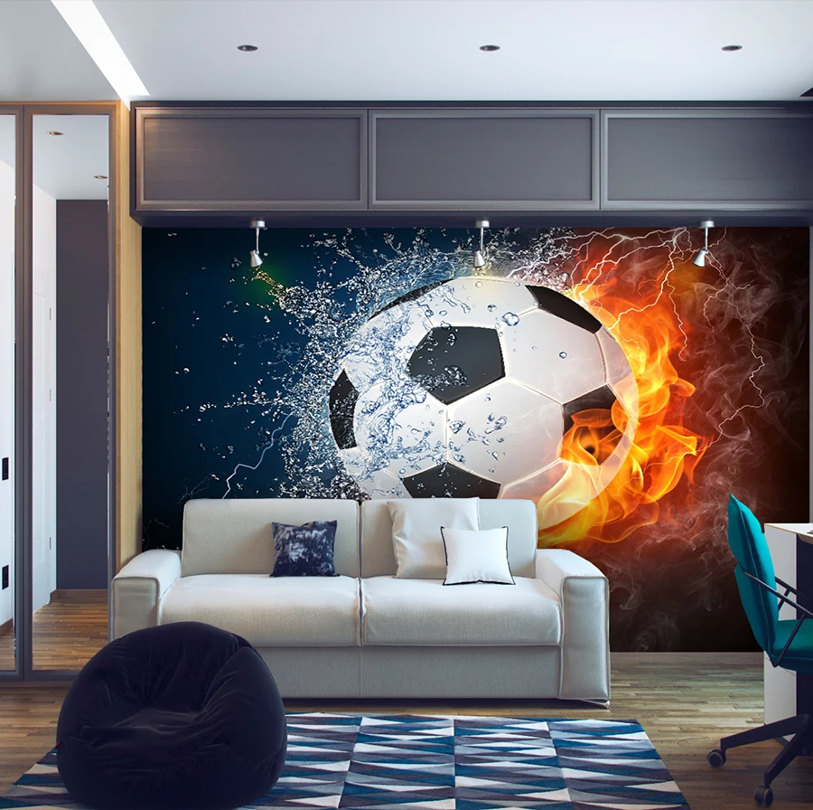 Фотообои 3D Флизелиновые Design Studio &quotОгненный футбольный мяч&quot | Строительство и