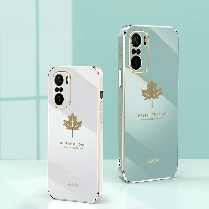 

Maple leaf Square Frame Plating Case for Redmi note 10 10s K40 case plated color covers for Xiaomi Poco F3 fundas cover