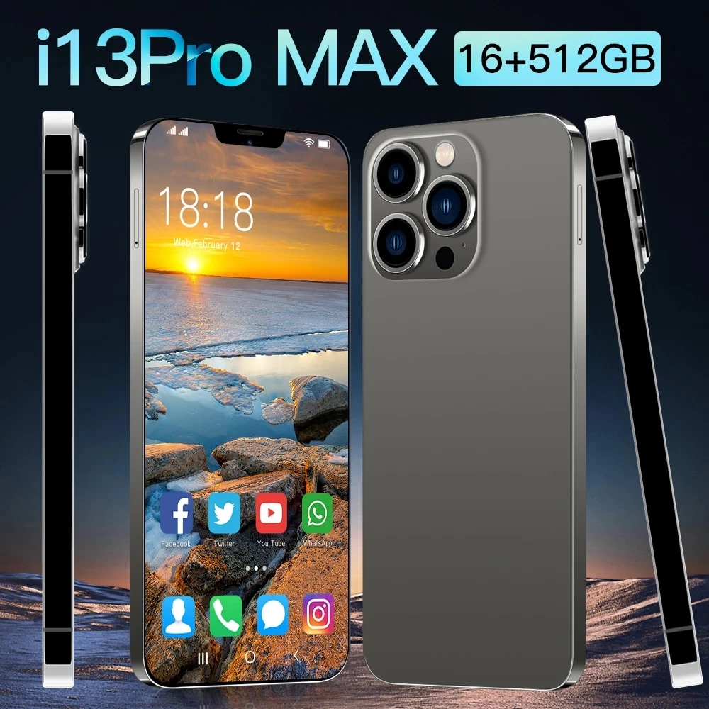 Global Version I13 Pro Max 6000mAh 5G Android 11 16GB 512GB 6.7Inch Unlock Celular Dace Core Finger Phone 5G Cellphones