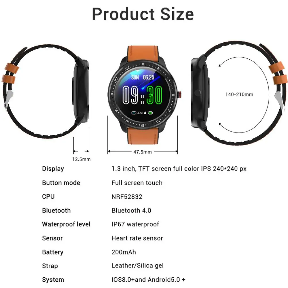 LEMDIOE полноразмерные сенсорные Смарт-часы для мужчин измерения артериального