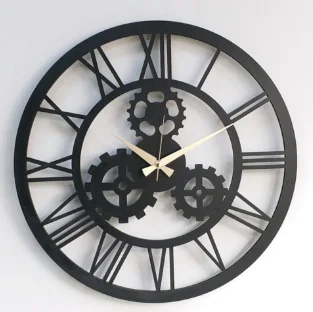 

Authentic Decorative Wall Clock With Gear Wheel 50cm Black Wood 6mm Mdf Silent AC