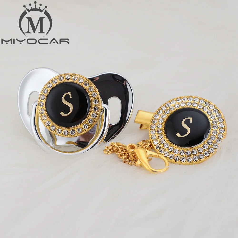 

MIYOCAR name Initial letter S elegant silver bling pacifier and pacifier clip BPA free dummy bling unique design SGS pass LS