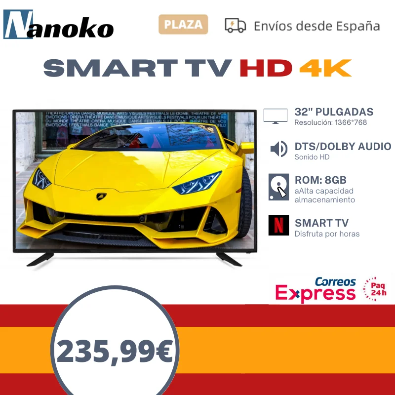 Телевизор NANOKO Smart TV Veanda LED 32 дюйма с 4 Гб ОЗУ + 8 ПЗУ HD качество HDMI USB Android NETFLIX звук HQ
