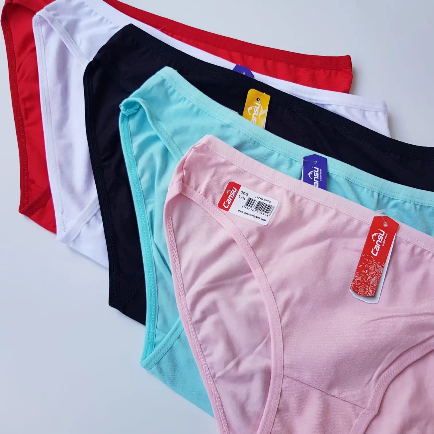 

Flexible Lycra Combed Fabric Women Bikini Briefs 5 Pieces in 1 Pack Pack Colors Colors White Pink Black Red Green