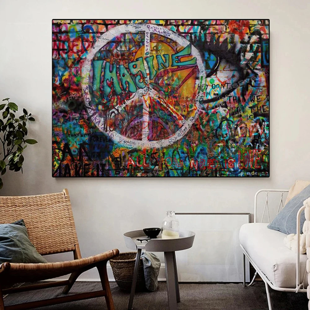 

Graffiti Wall Art All You Need Is Love Slogan Poster Street Canvas Prints Abstract Painting for Modern Living Room Decoration