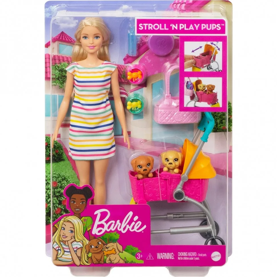 Кукла Barbie с щенком в коляске GHV92|Куклы| |