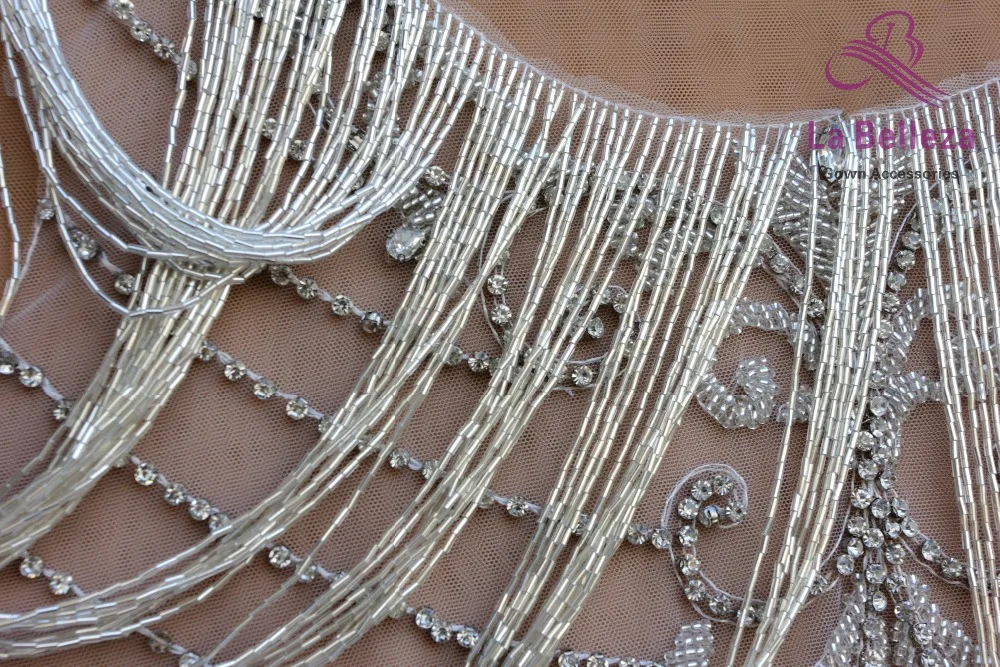 La Belleza бахрома Аппликации, красные бусины бахрома патч, Кристалл Аппликации, свадебное платье аппликация, серебро бисером патч по частям