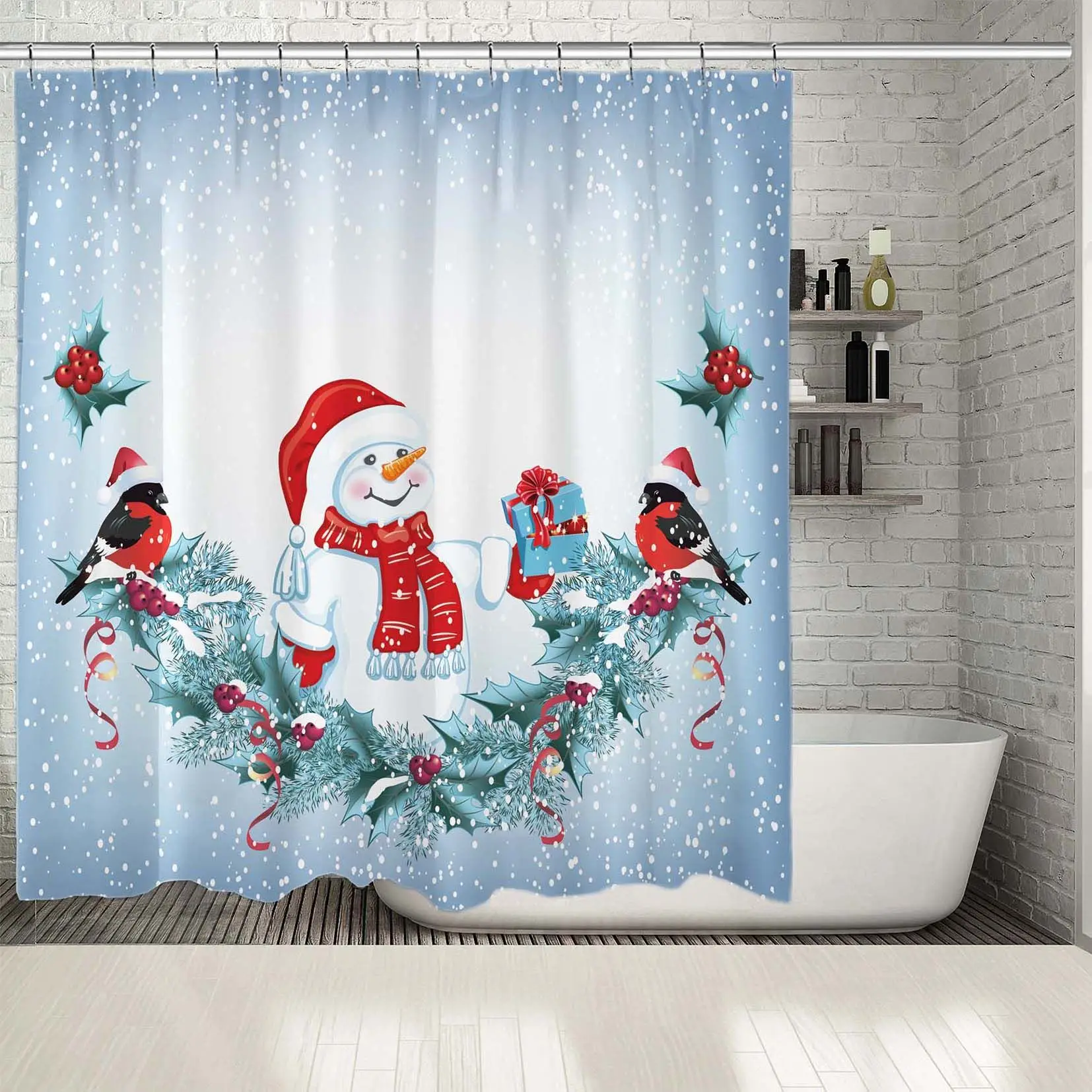 Занавеска для душа в шляпе снеговика Санты С ПОДАРОЧНОЙ КОРОБКОЙ Декоративная