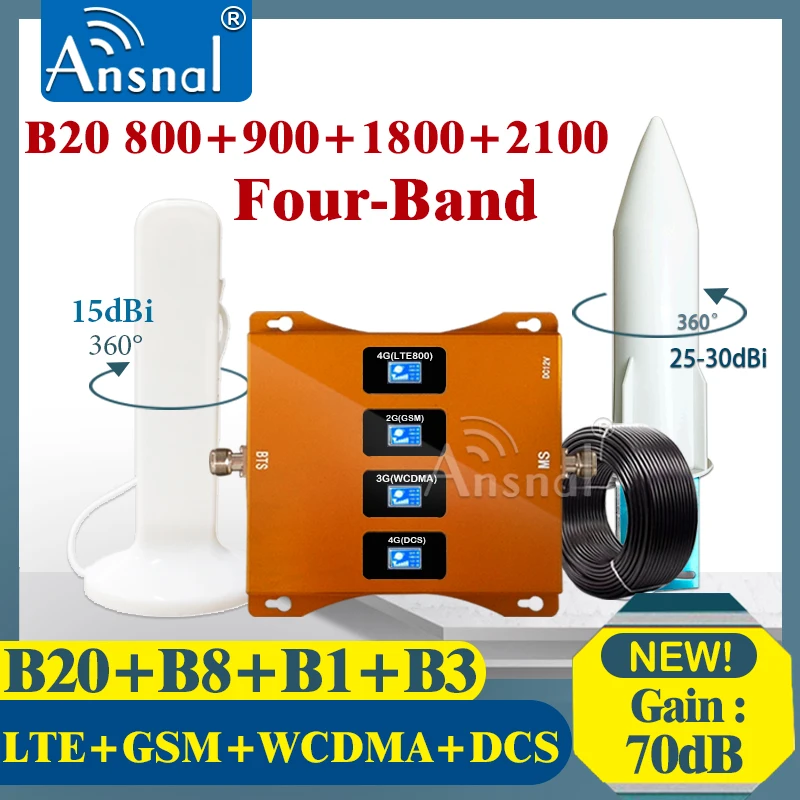 

LTE B20 800 900 1800 2100Mhz Four-Band 4G Cellular Amplifier GSM Repeater 2G 3G 4G Mobile Cellular Booster LTE DCS UMTS GSM Set