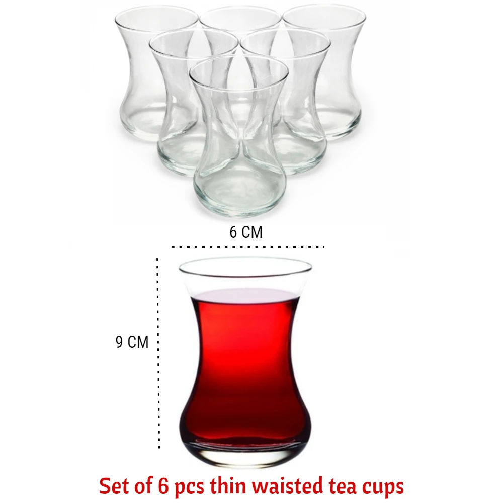 

Set of 6 thin waist turkish tea cups high quality glasses-5 o'clock presentation serving - for six person - each glass 135 cc