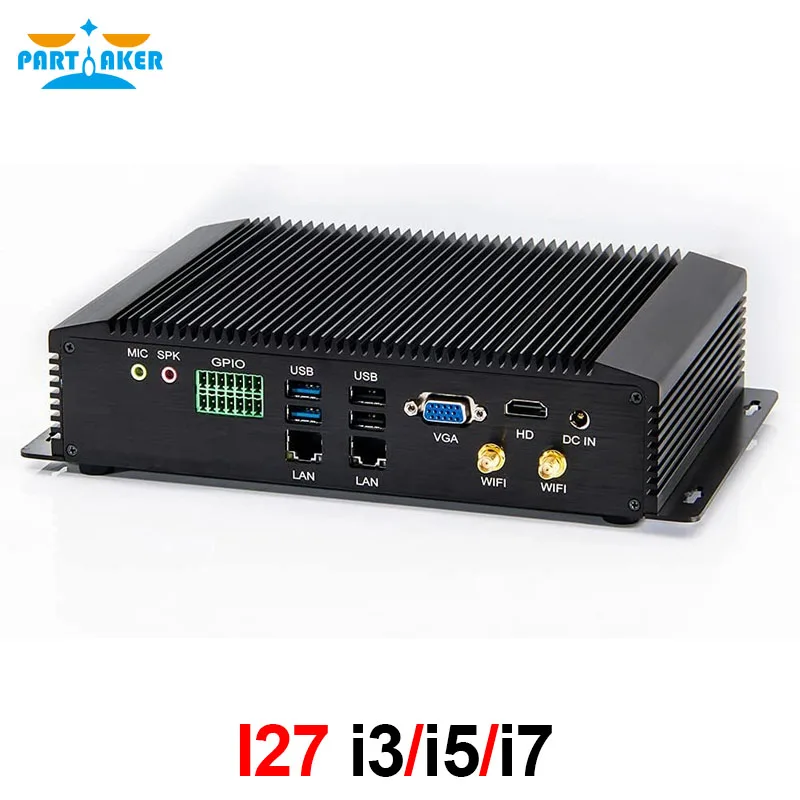 Partaker Industrial Fanless Mini PC Intel Core i7 10510U 8550U i5 8250U 7200U with 2 LAN GPIO 4G WOL 6COM RS232 422 485 WiFi