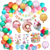 1set candy bar donut theme party decoration ice cream balloons baby shower happy birthday banner decor kids toys home supplies