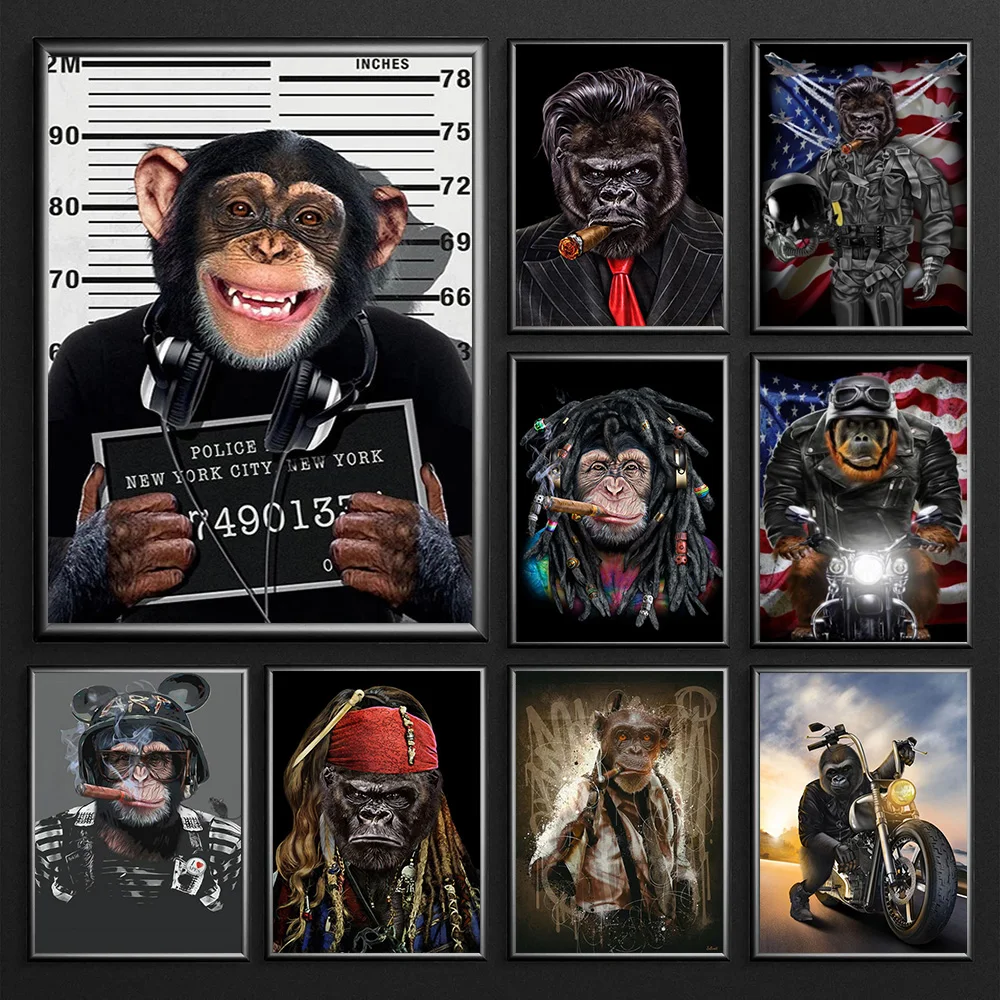 

Monkey Wall Art Apes Smocking Canvas Painting Posters And Prints Gorilla Chief Officer Animal Picture For Living Room Home Decor
