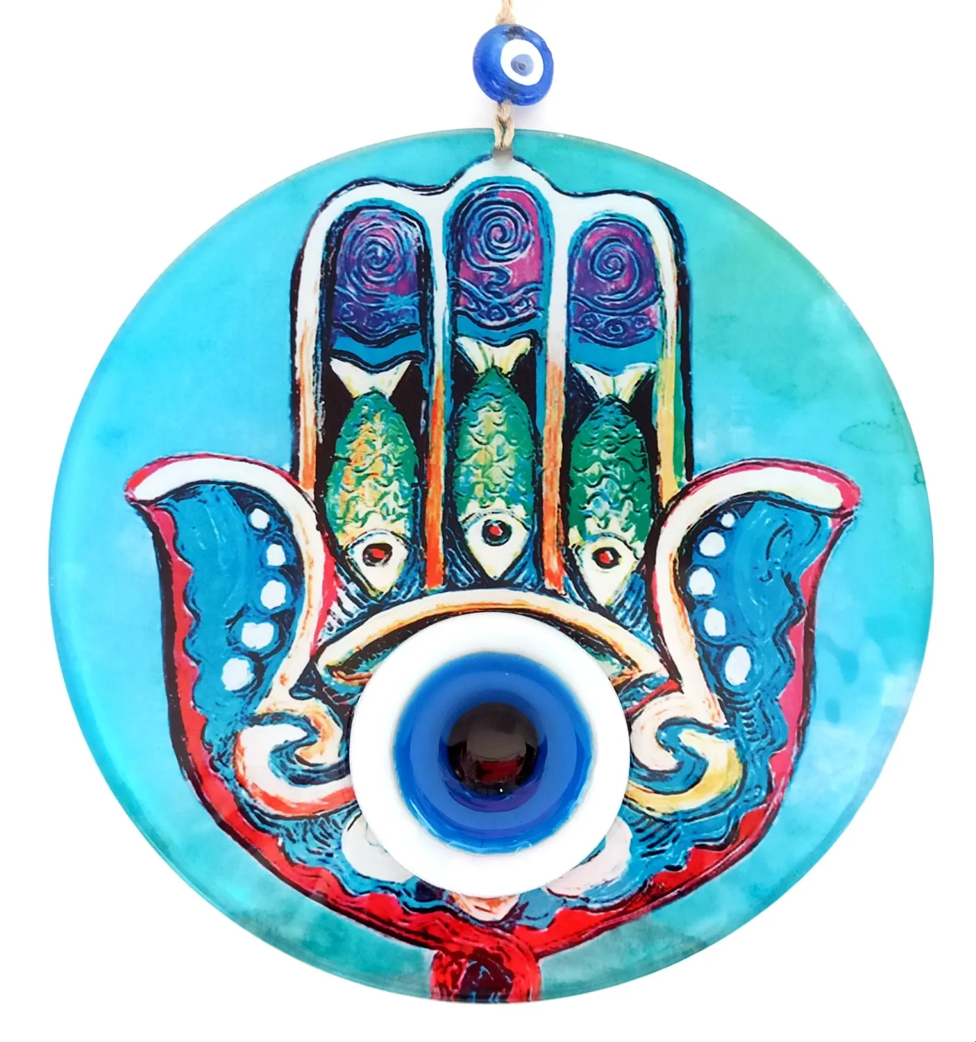 

23 Centimeter Fusion Glass Wall Ornament Abundance Hand Evil Eye Bead