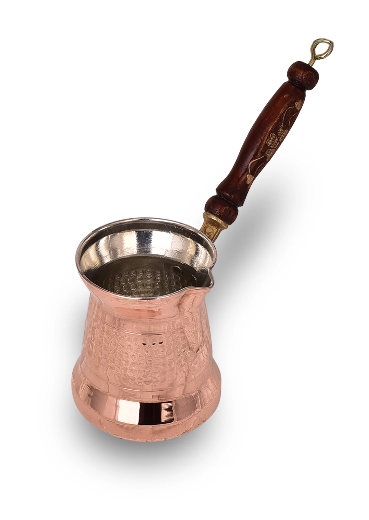 

HANDMADE COPPER SULTAN COFFEE POT THICK WOODEN HANDLE FOR 2 PERSONS