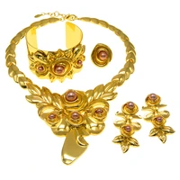 womens jewelry set gold plated necklace earrings ring bracelet fashion accessories free shipping to nigeria h00211