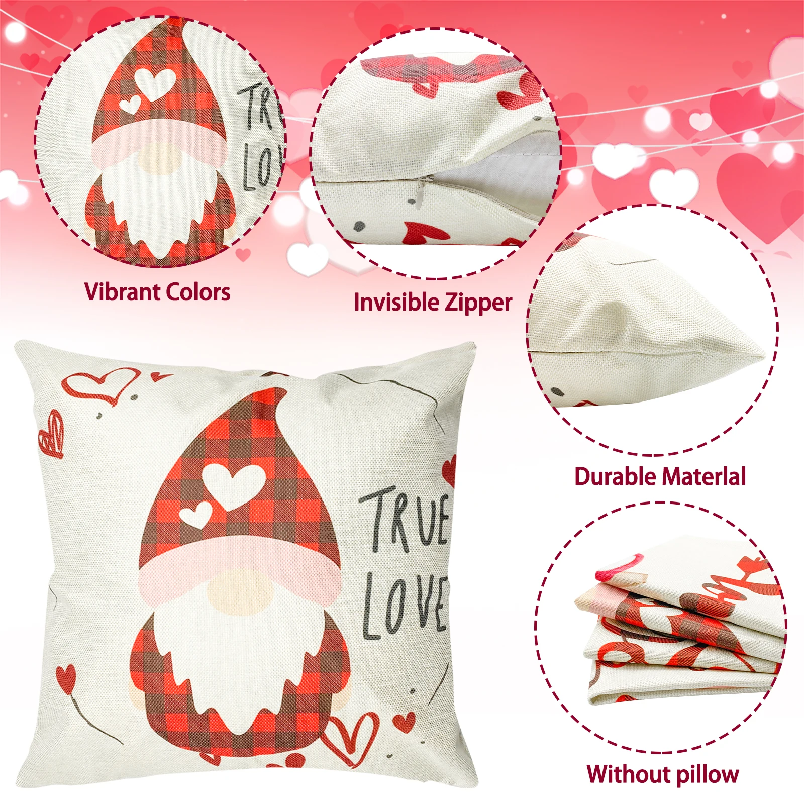 

Tenozek Valentines Day Pillow Covers,18x18 inch Set of 4 Sofa Throw Pillows Decorative Cushion Cases