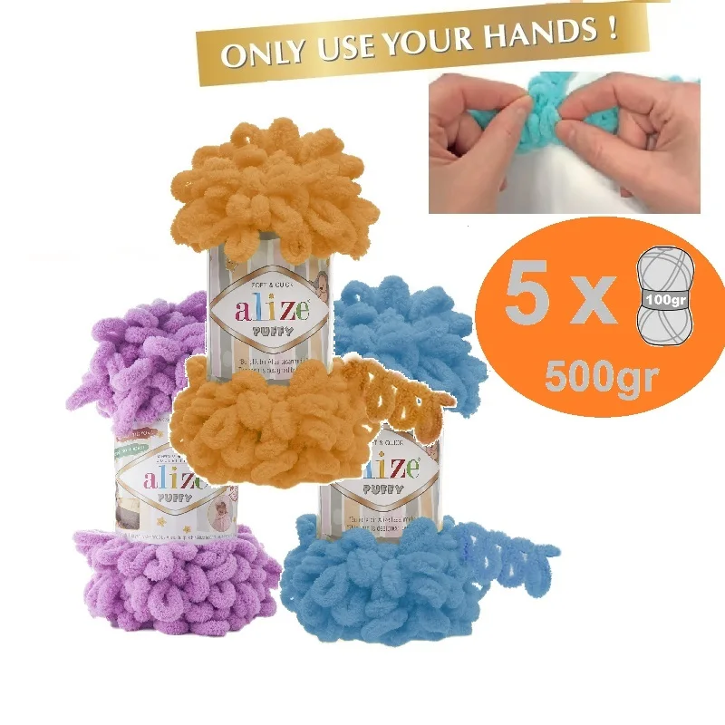 Alize Пышное пряжа 5x100gr палец крючком Вязание нить без иглы крюк плюшевые одеяло из