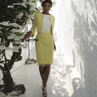 Женское свадебное платье-футляр, желтое кружевное платье для матери невесты с рукавами 34, облегающее платье для свадьбы