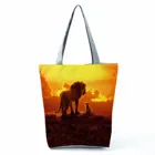 Женские сумки с принтом короля льва, модная Экологически чистая многоразовая сумка для покупок, Пляжная Оранжевая Сумка-тоут с диснеевским принтом, яркие цвета