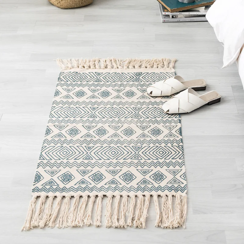

Retro Bohemian 60x90cm Carpet for Living Room Hand Woven Bedside Bedroom Long Rug Geometric Floor Fall Mat Carpets Home Decor
