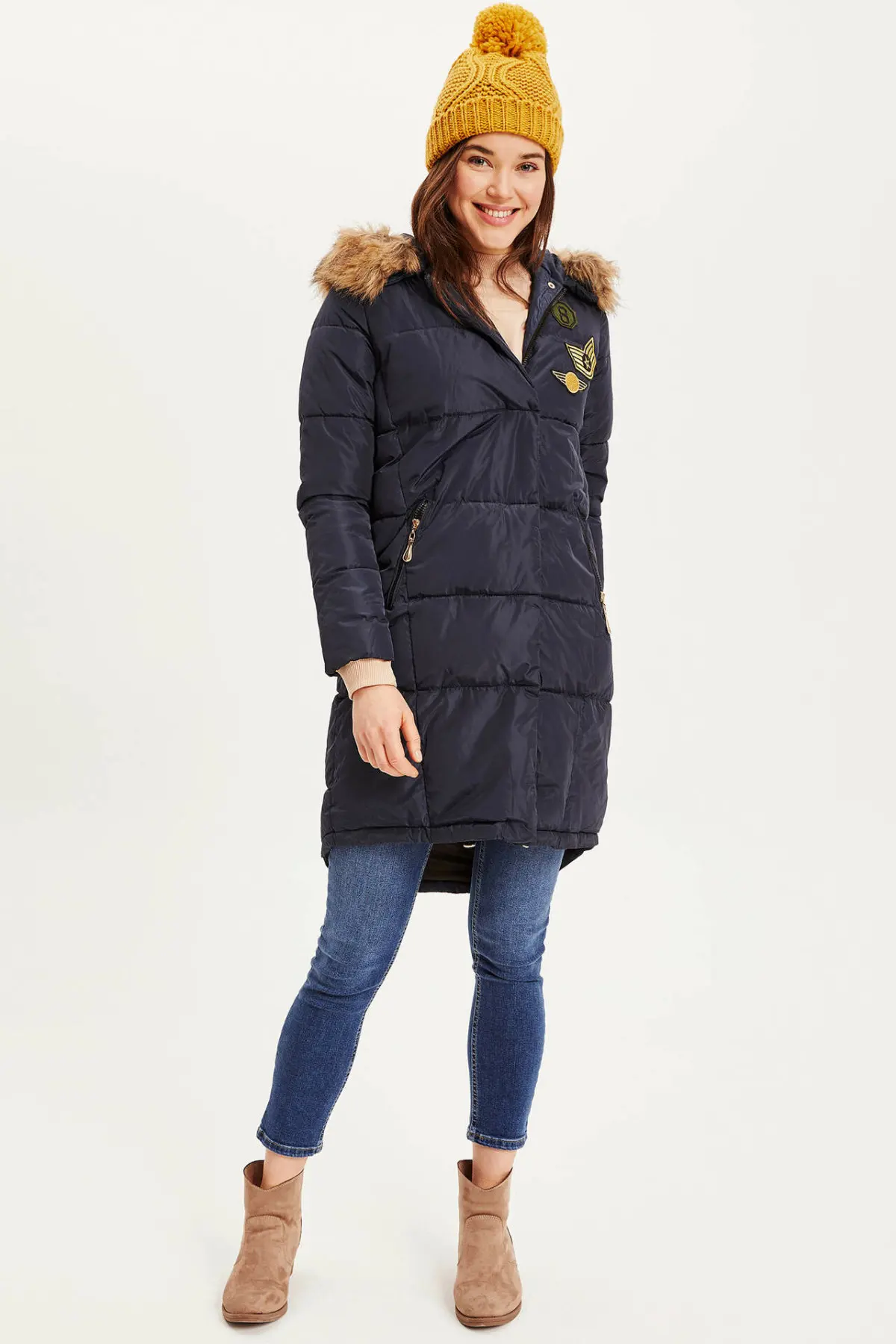 DeFacto женские толстые хлопковые длинные толстовки с капюшоном шерстяное пальто