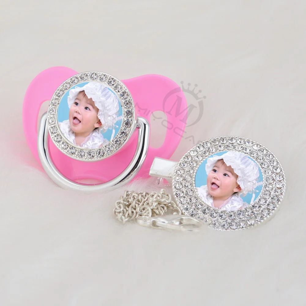 MIYOCAR изготовленные на заказ пустышки любое имя фото серебро bling соска и пустышка Клип BPA бесплатно пустышка bling удивительный дизайн P-1-P