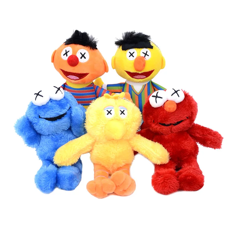 

5 Style 15Cm Ins Sesame Street Elmo CookieMonster Erine Fashion Brand Bag Pendant Plush Doll School Bag Pendant keychain Pendant