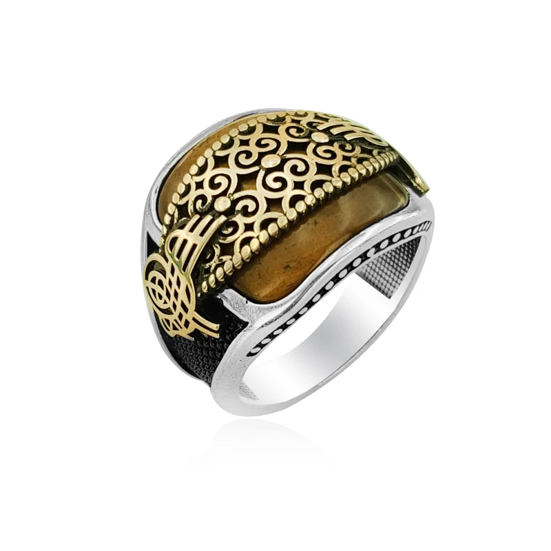 925 Silver Ottoman Symbol Printed Casual Ring for Men | Украшения и аксессуары