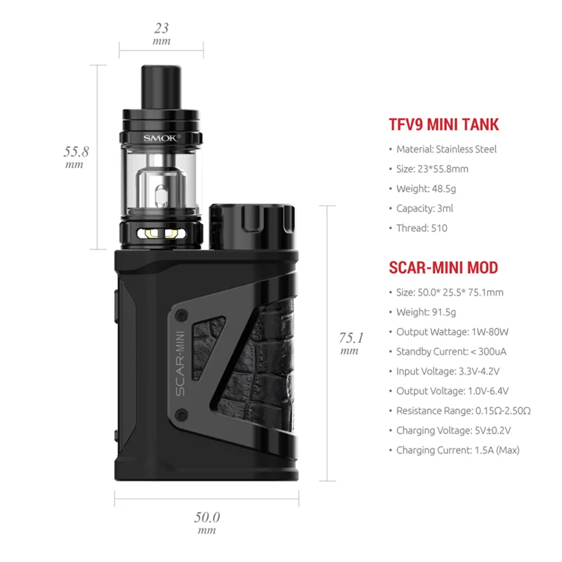 Электронная сигарета SMOK SCAR MINI Kit бод мод 80 Вт подходит для батареи 18650 вейп с
