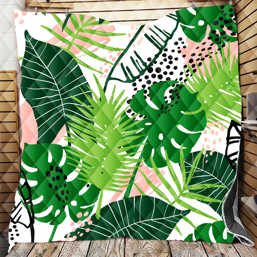 

Tropical Leaves Palm Tree Flamingo Watercolor Pattern Quilt Blanket