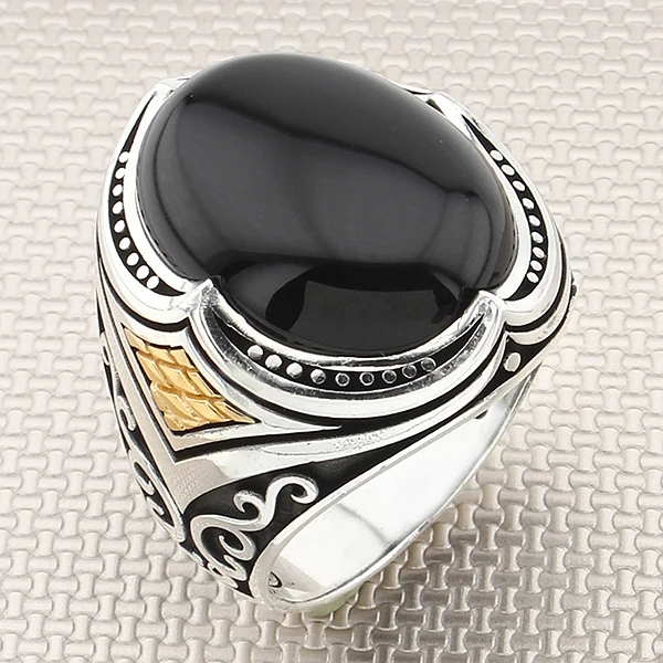 

Authentic Patterned Bombe Black Onyx Gemstone Men 925 Sterling Silver Ring Jewellery Handmade Ring Natural Gemstone Men Ring