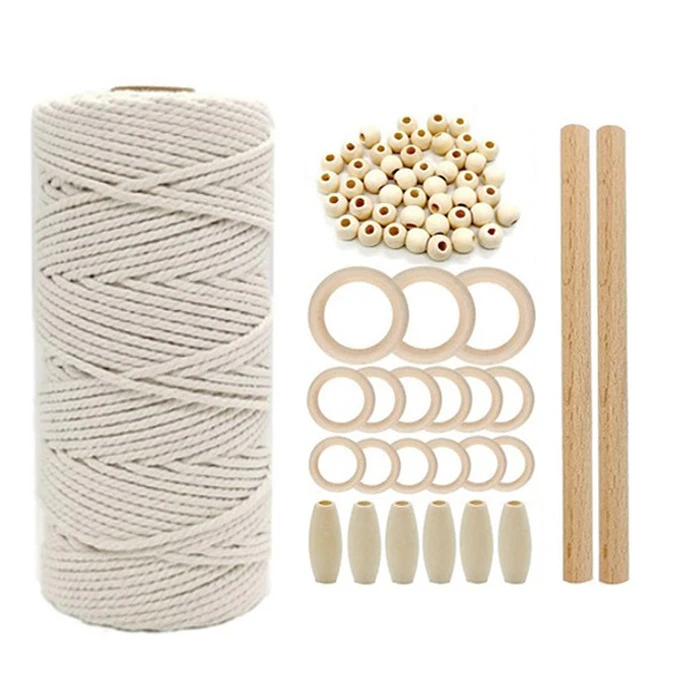 

74pcs DIY Macrame Cord Natural Cotton Rope with Wood Ring Wood Stick Braided Cord Teether Macrame Kit Wall Hanging Plant Hanger