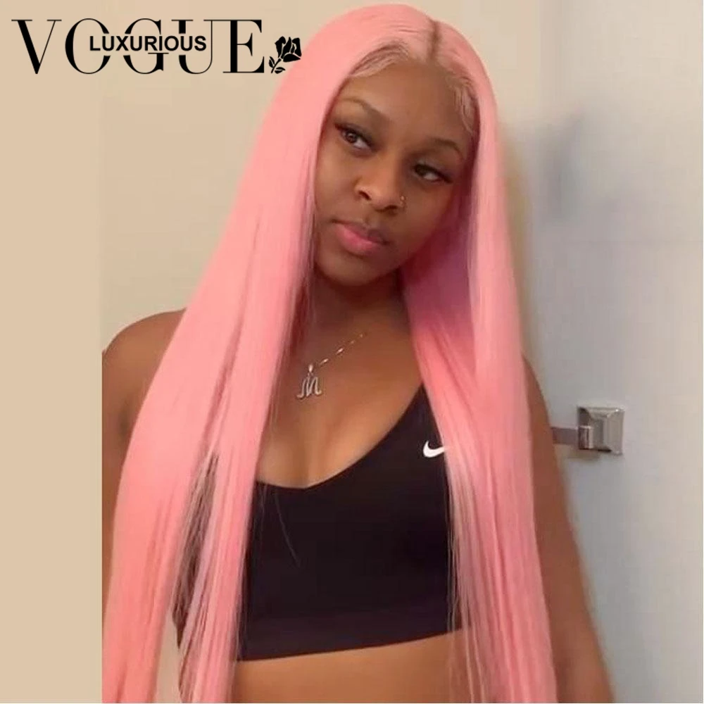 

Light Pink Lace Front Wigs Long Straight Colored Wig Cosplay Wig 100% Remy Human Hair Wigs For Women HD Lace Frontal Wigs