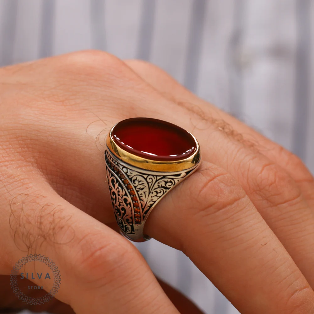

Agate Aqeeq 925 silver men's ring. Men's jewelry stamped with silver stamp 925 All sizes are available