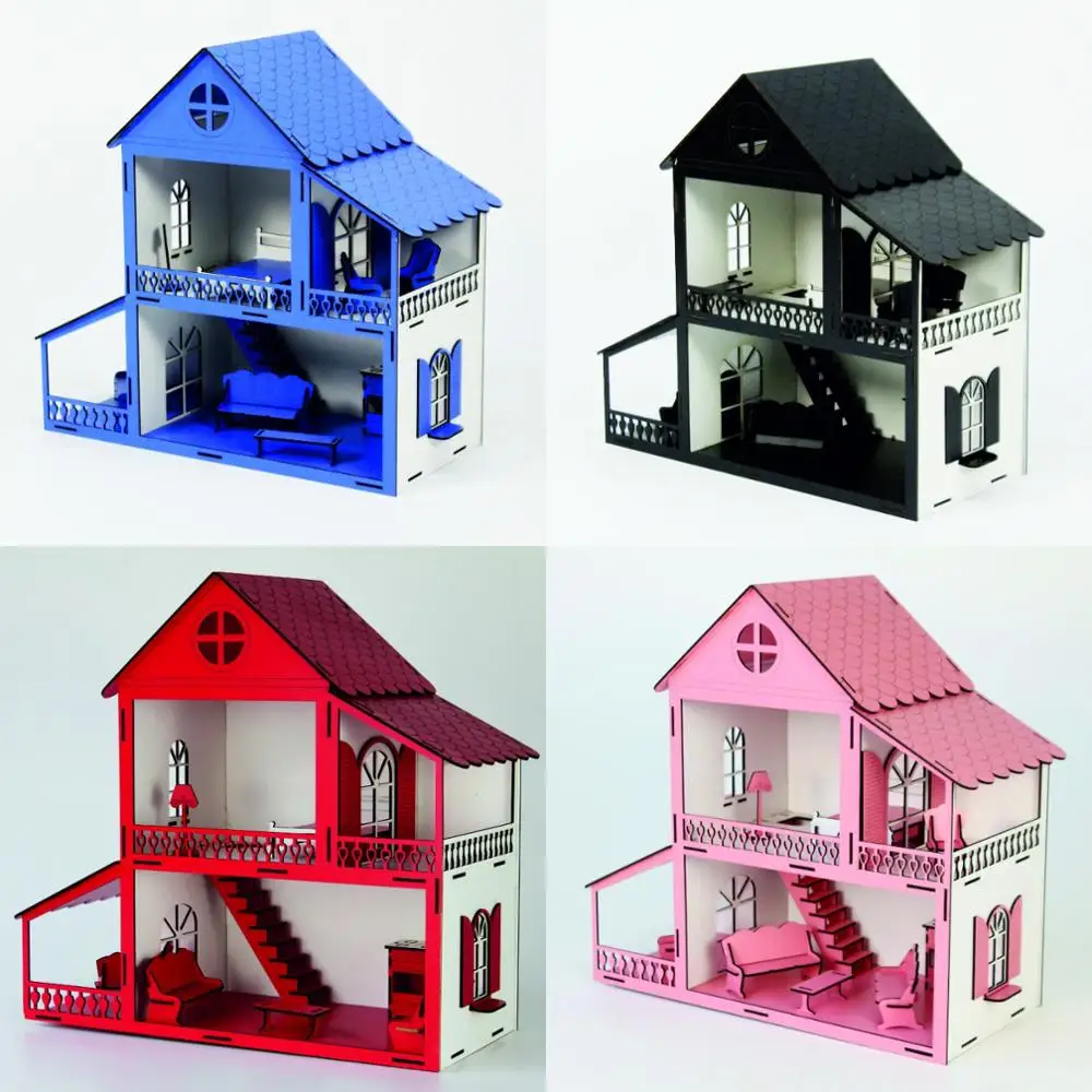 

Small Pink Dream children wooden villa house toy playsets accessory baby doll, safe wood furniture girl daughter toys colored