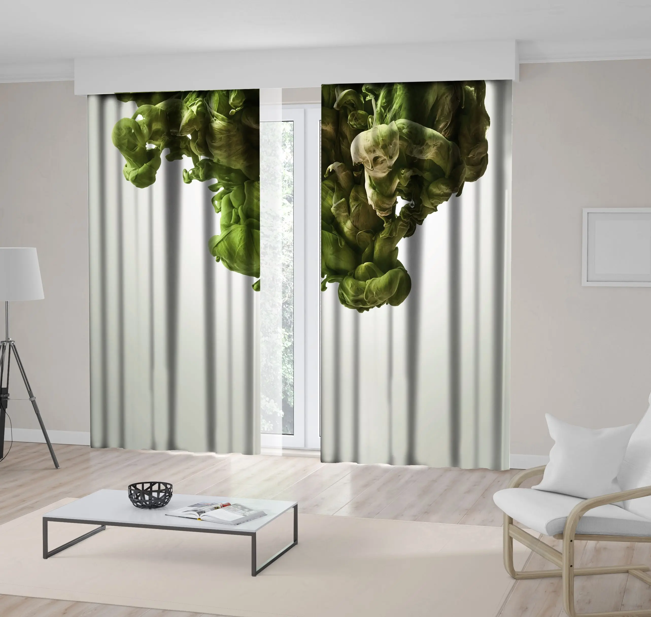 

Curtain Paint in Flowing Water Color Splash Movement Underwater Abstract Modern Art Green Gray