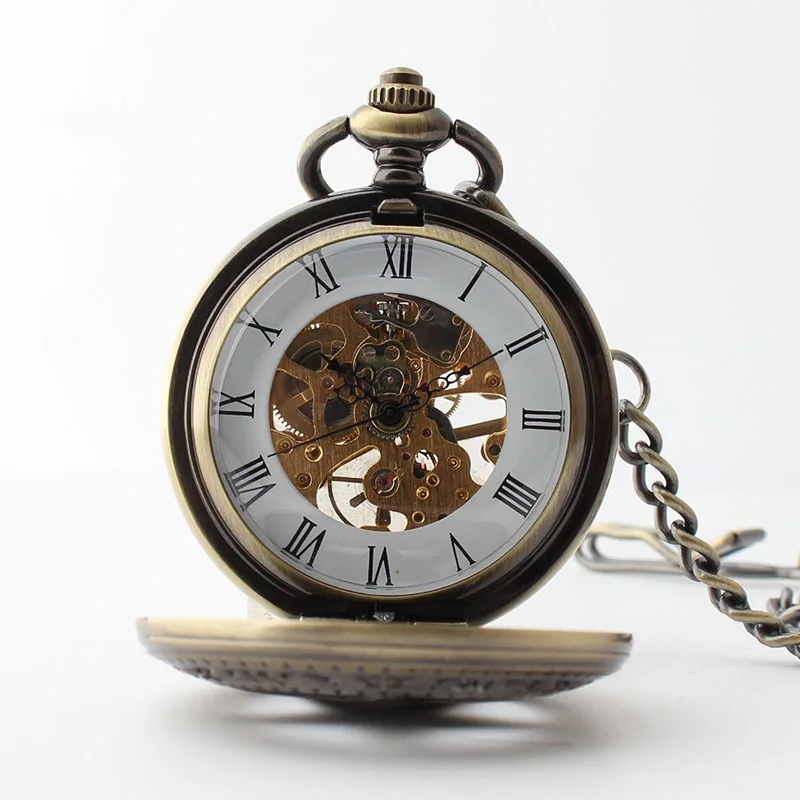 Pentagram Flap Mechanical Automatic Pocket Watch For Men Women Steampunk Retro Bronze Pocket&Fob Chain Watches relógio