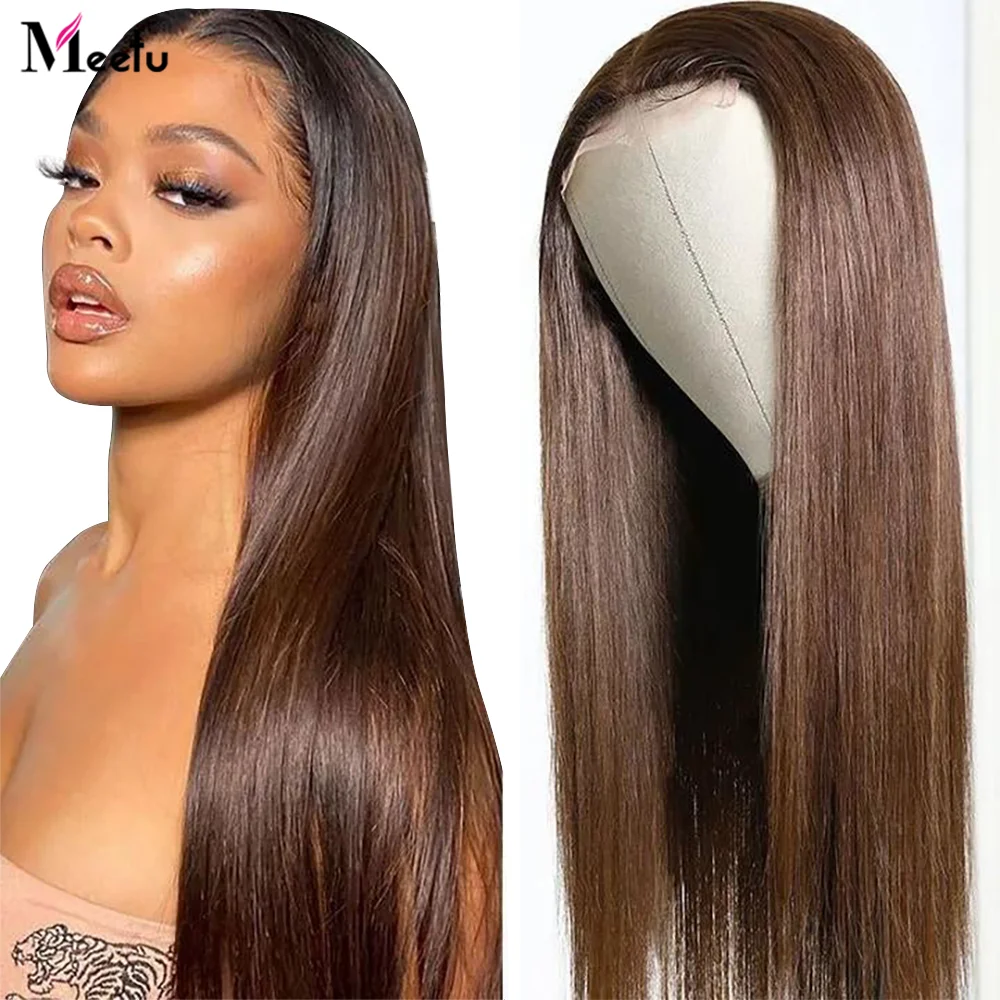 

Bone Straight Chocolate Brown Lace Front Wig 13x6 HD Lace Frontal Wig Brazilian Colored Human Hair Wigs For Women 4x4Closure Wig