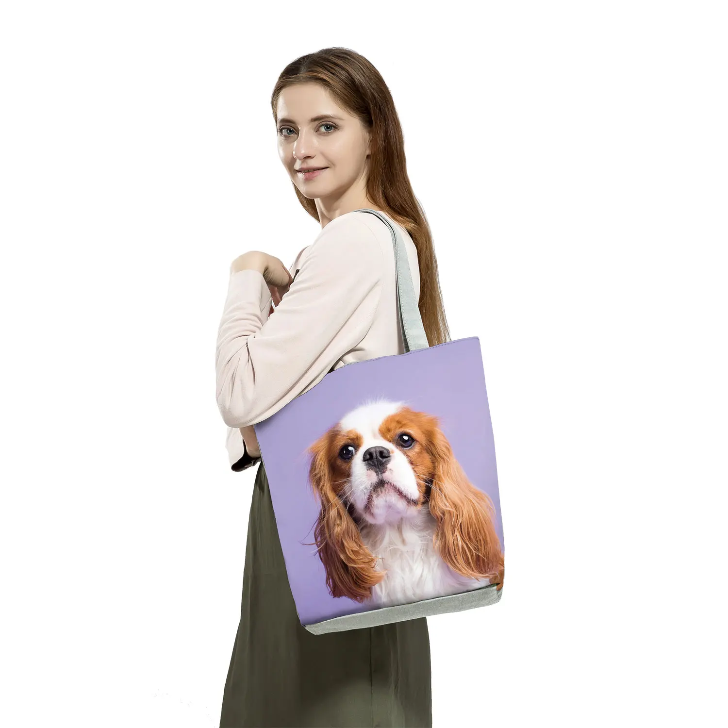 Charles Spaniel Dog Printed Women Handbags Fashion Tote Shoulder Bags Large Capacity Shopping Bag Bolsa Female Custom Pattern