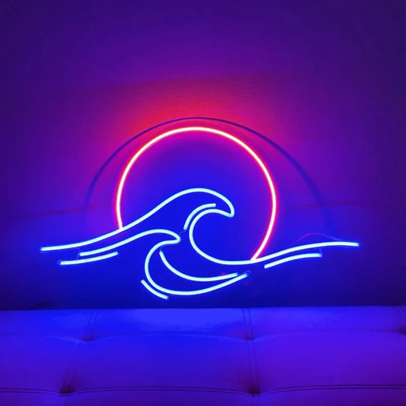 Led Neon Sign Sunrise Sunset over the Sea Neon Sign, Sun Wave Neon Sign, Bedroom Office Neon Light, Handcrafted Custom Neon Sign