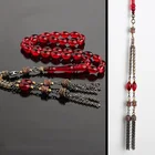 Лучшее качество, бусины из красного циркона Eslem ручной работы, затягивающая бахрома, мусульманская искусственная кожа